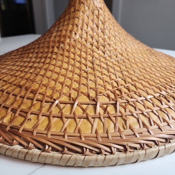 Vintage Asian Conical Rattan Leaf Rickshaw Coolie Hat Cantonese Chinese Handmade - Picture 9 of 12
